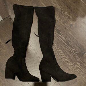 Black Suede Over The Knee Boots Size 38 Back Zip Winter Fall Boots Stylish